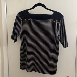 Striped Square Neck top Nautical gold buttons